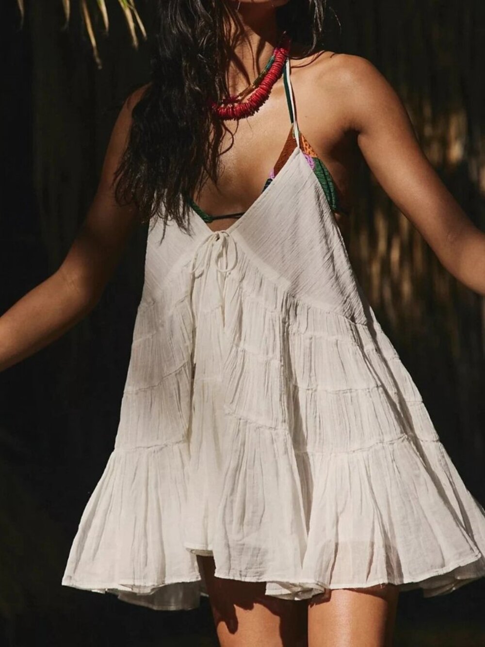 Free People Free-Est Zina Cotton Tunic Halter Dress Tiered Cotton Beach M 290392